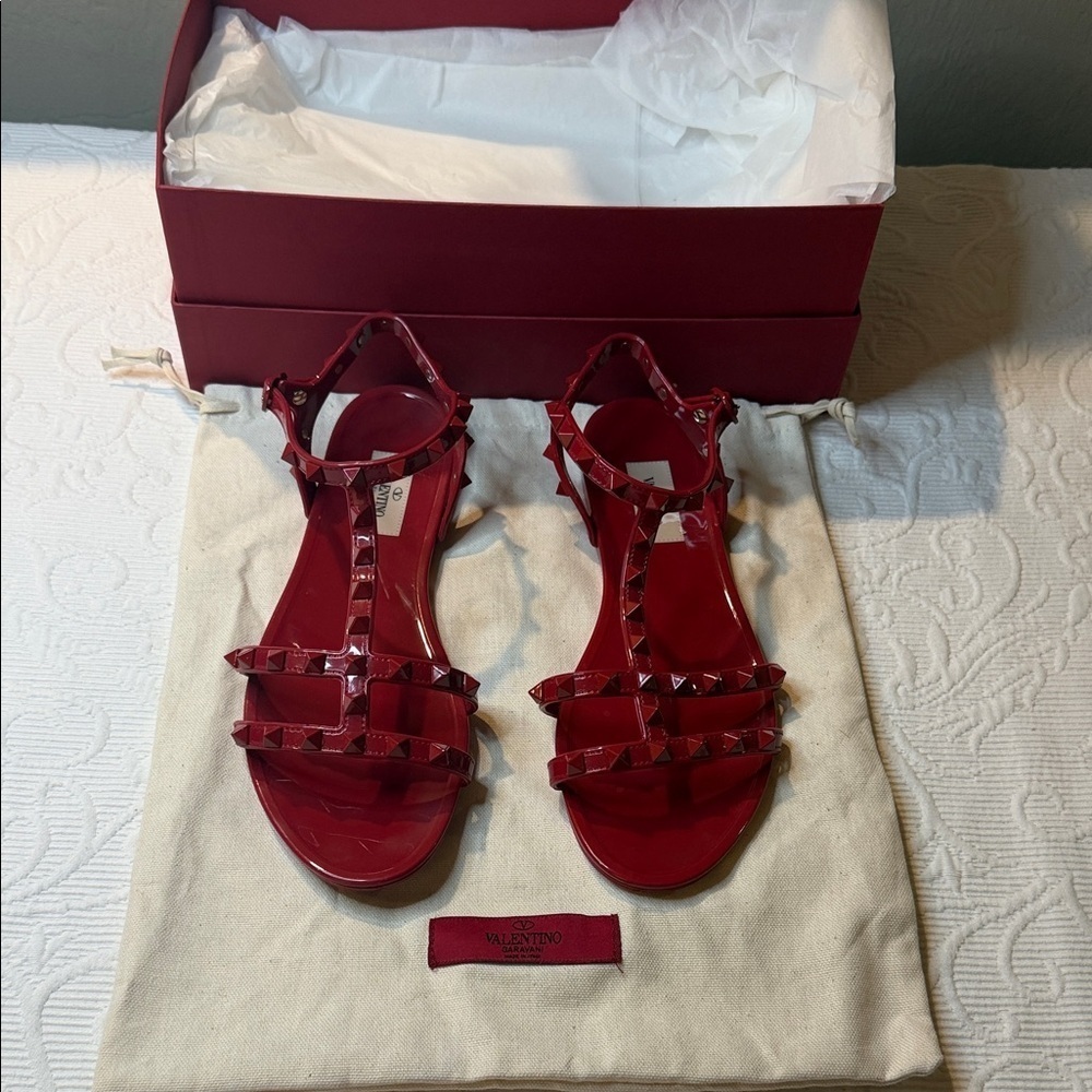 Valentino Garavani Red Studded PVC Sandals. Size 39.